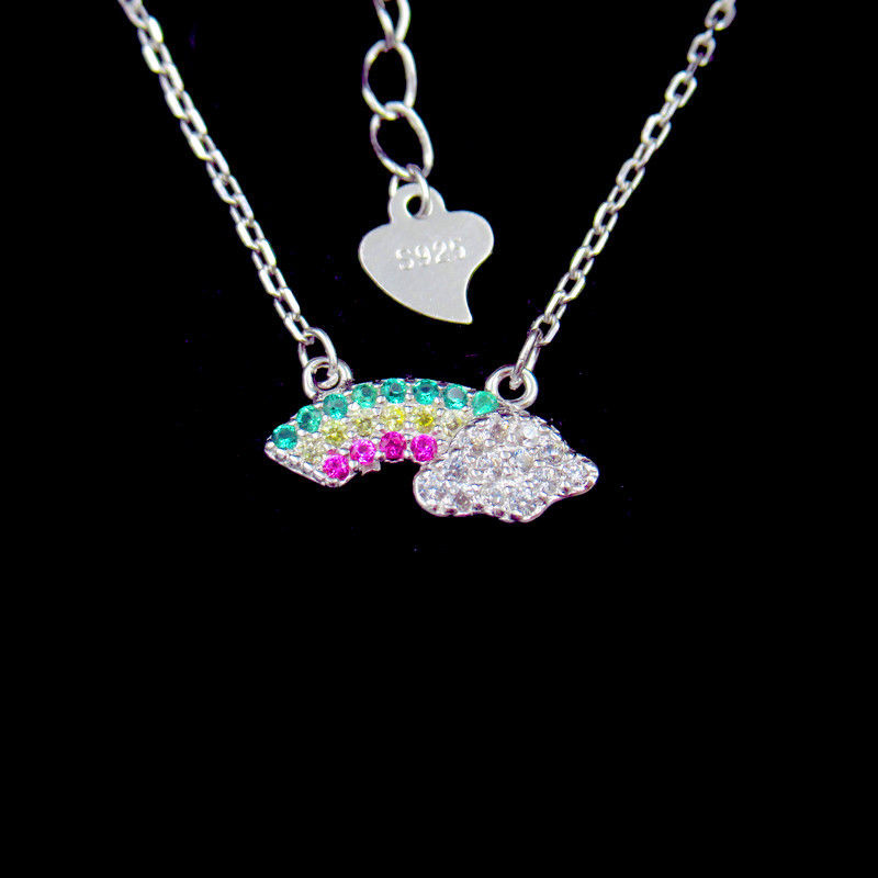 Cute Rainbow Shape Silver Cubic Zirconia Necklace 925 Jewelry For Baby