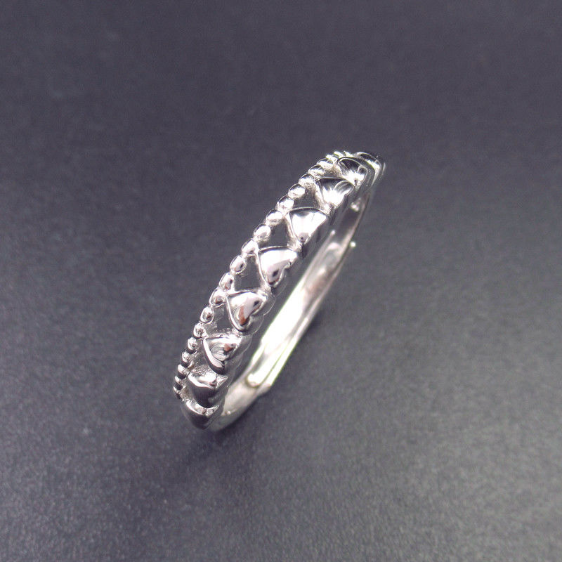Plain Silver No Stone Sterling Silver Heart Ring Korean Style OEM / ODM