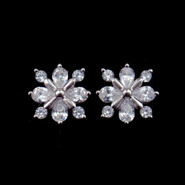 Flowers Charm Snow Shaped Silver Cubic Zirconia Earrings Stud For Women With CZ Jewelry