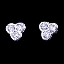 Round Simple Circularity Silver Earrings Jewellery AAA Zircon 9 X 9 MM